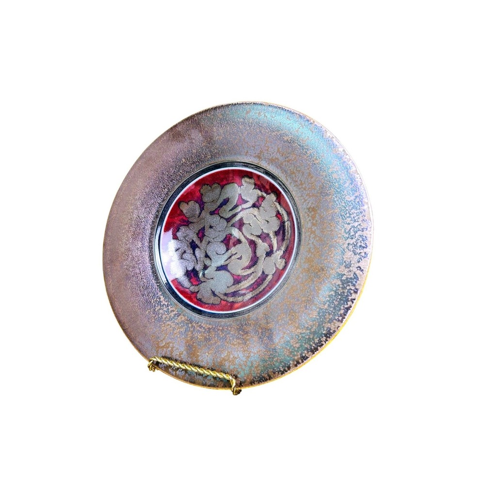Signed Oxblood Studio Pottery Iridescent Japanese Wabi Sabi Glaze Wall Plate